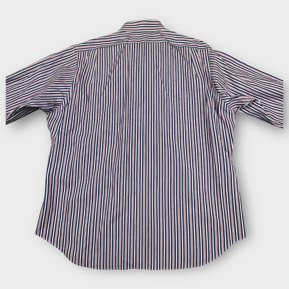 Polo Ralph Lauren Shirt Mens XL 17.5 Blue Pink White Striped Regent Classic VTG‎